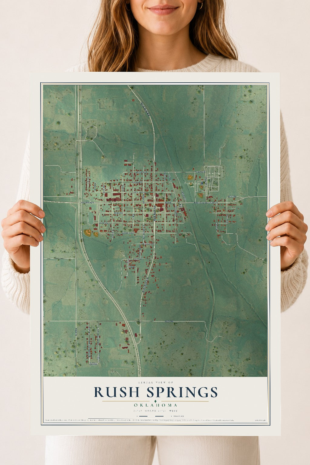 Map of Rush Springs, Oklahoma, 18 x 24 inch unframed archival matte print