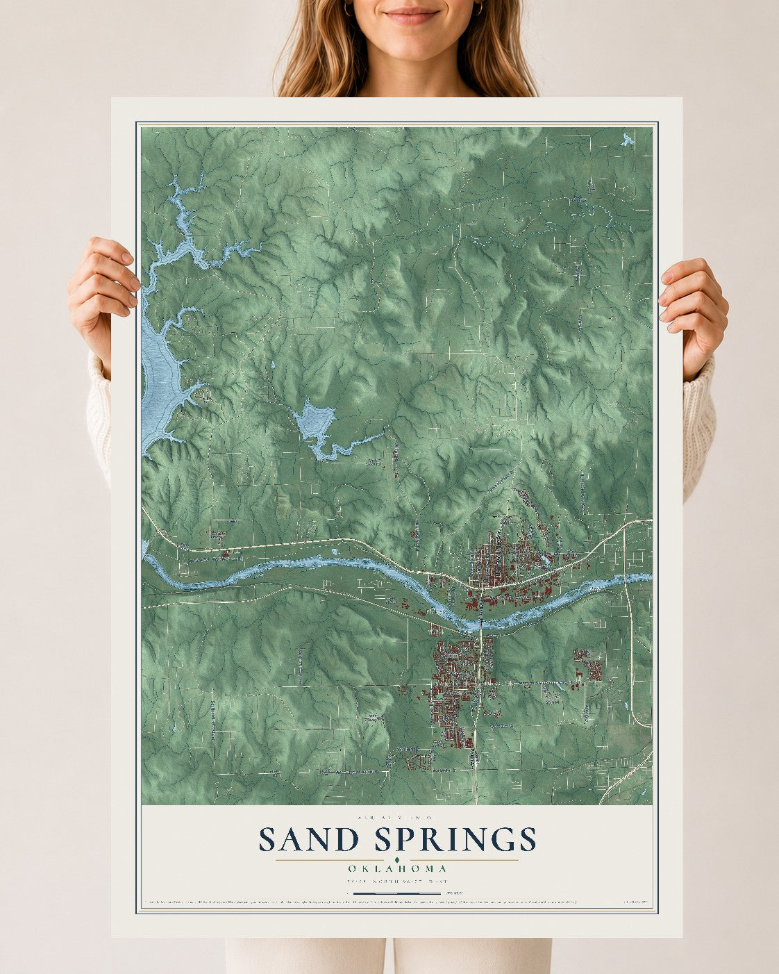 Map of Sand Springs, Oklahoma, 24 x 36 inch unframed archival matte print