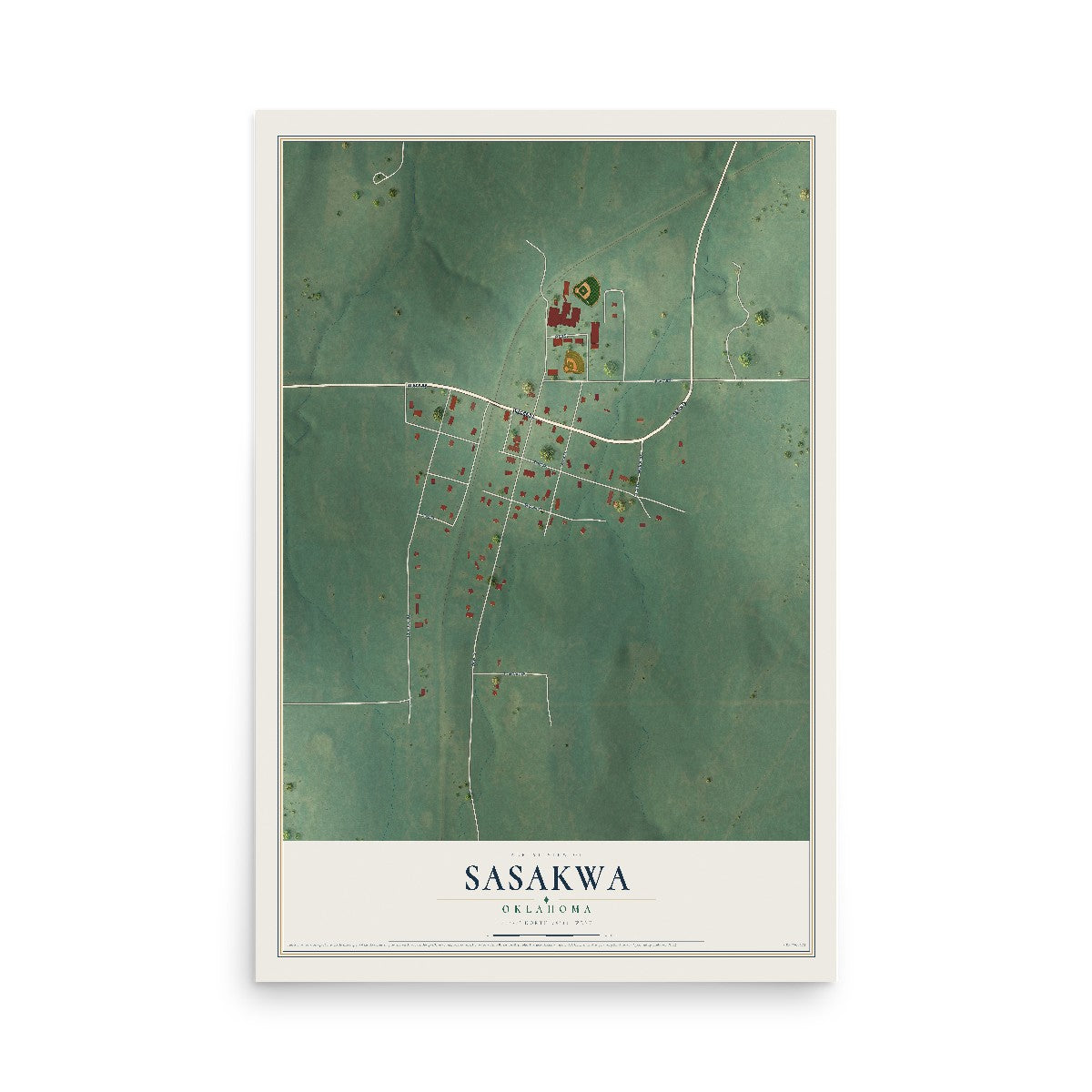Map of Sasakwa, Oklahoma, 12 x 18 inch unframed archival matte print