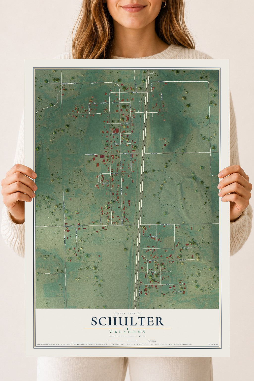 Map of Schulter, Oklahoma, 18 x 24 inch unframed archival matte print