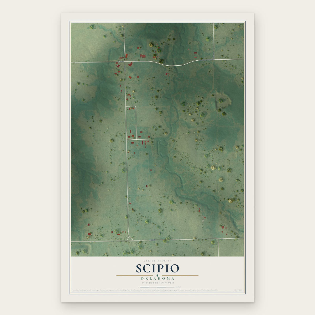 Scipio, Oklahoma map print, the full design