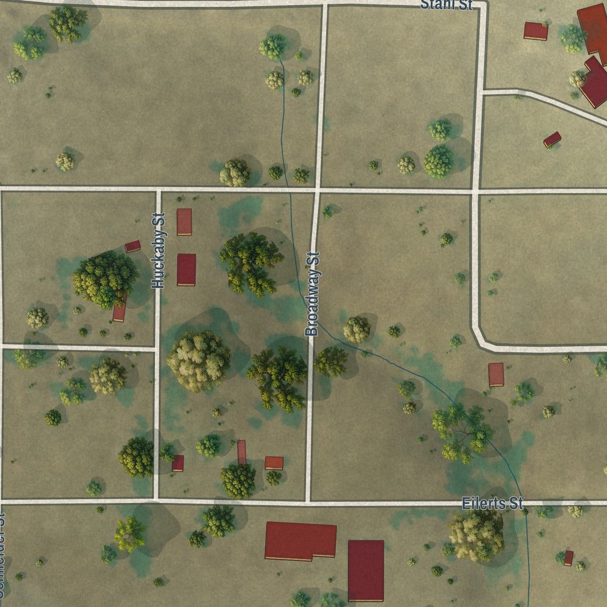 Close-up of the map of Selman, Oklahoma print showing street and building detail