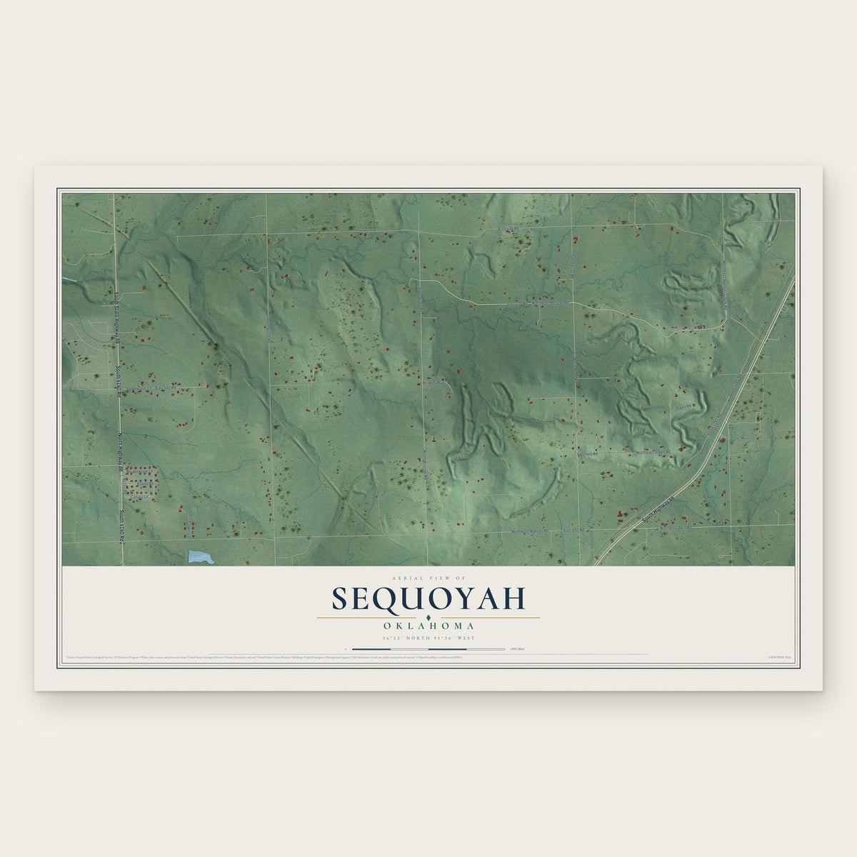 Sequoyah, Oklahoma map print, the full design