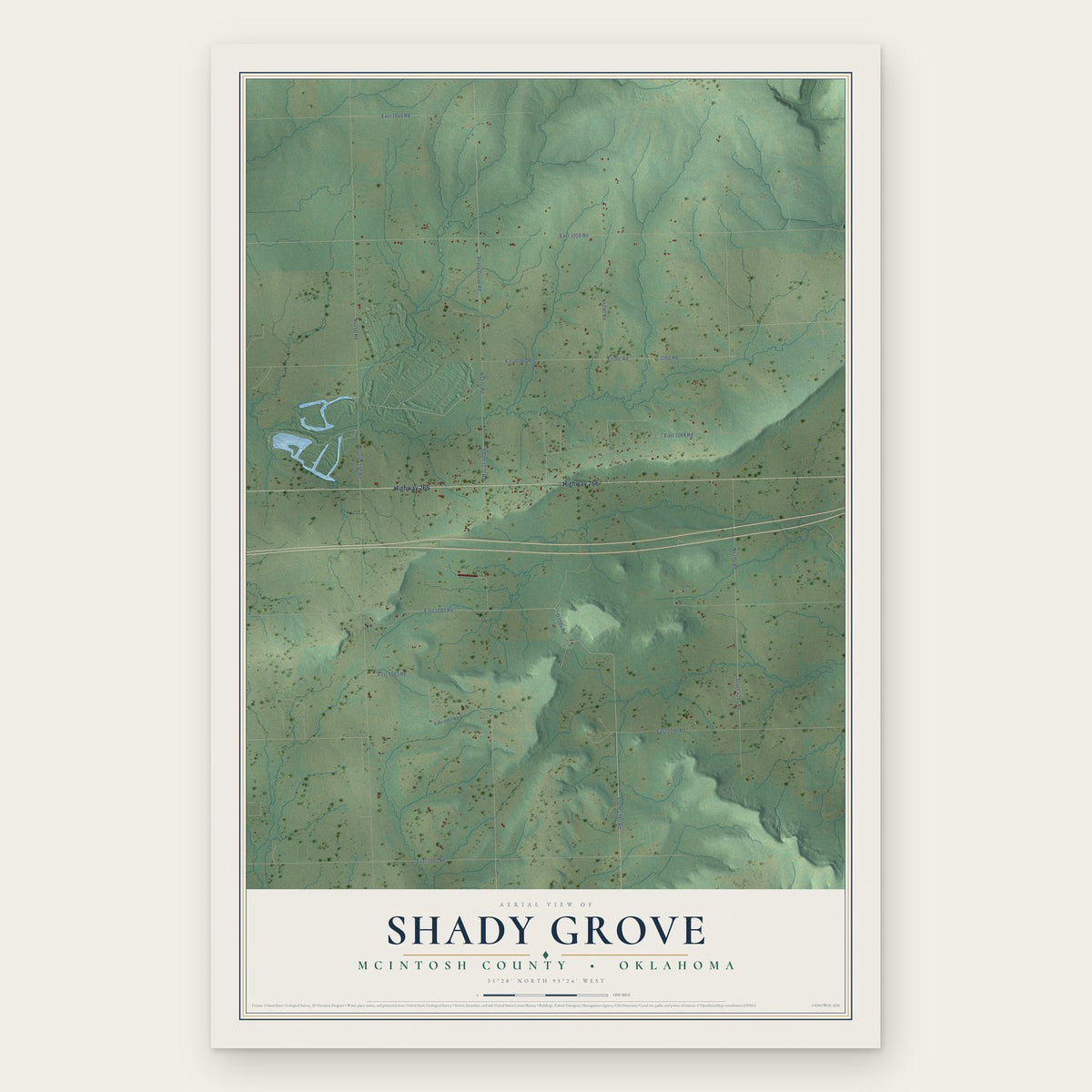 Shady Grove, McIntosh County, Oklahoma map print, the full design