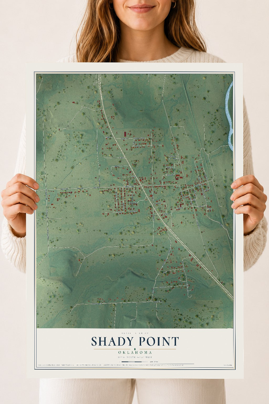 Map of Shady Point, Oklahoma, 18 x 24 inch unframed archival matte print