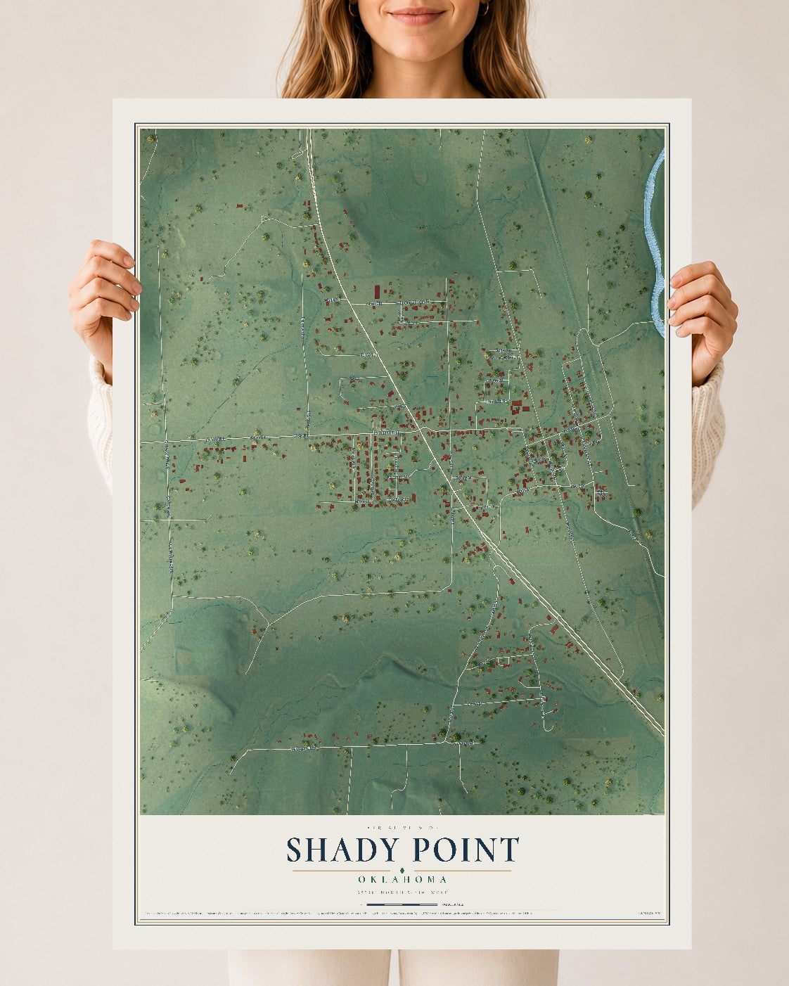 Map of Shady Point, Oklahoma, 24 x 36 inch unframed archival matte print