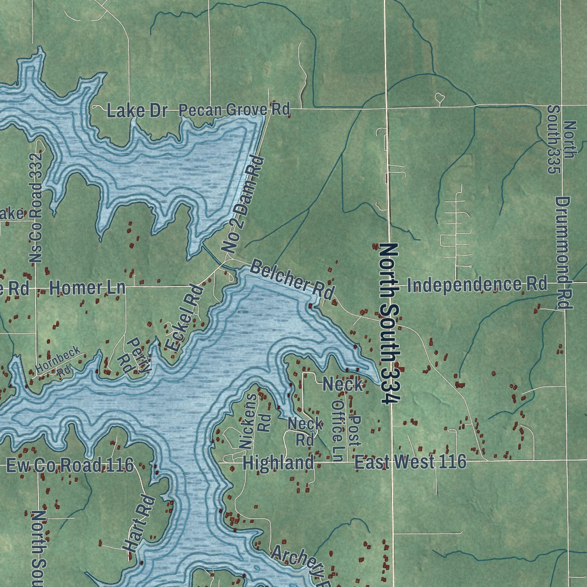 Second close-up of the map of Shawnee, Oklahoma print showing more streets and buildings