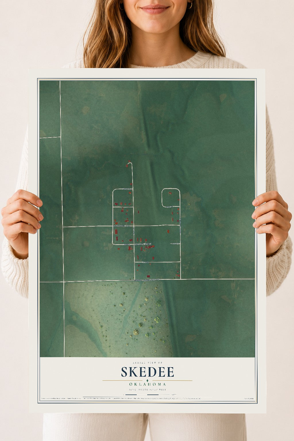 Map of Skedee, Oklahoma, 18 x 24 inch unframed archival matte print