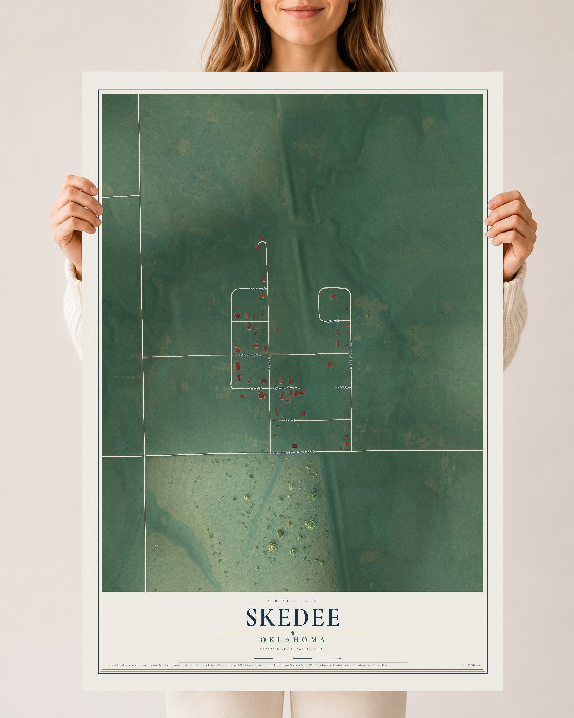 Map of Skedee, Oklahoma, 24 x 36 inch unframed archival matte print