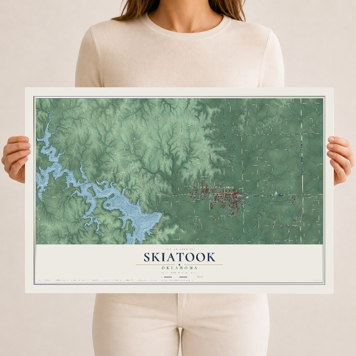Map of Skiatook, Oklahoma, 12 x 18 inch unframed archival matte print