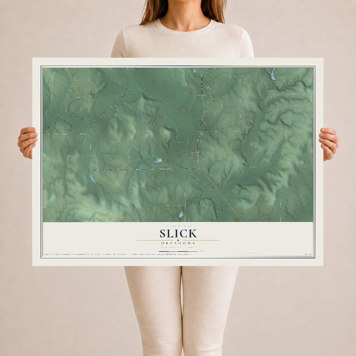 Map of Slick, Oklahoma, 24 x 36 inch unframed archival matte print