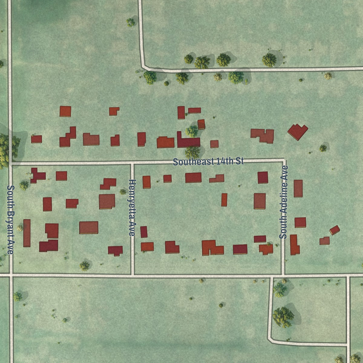 Second close-up of the map of Smith Village, Oklahoma print showing more streets and buildings