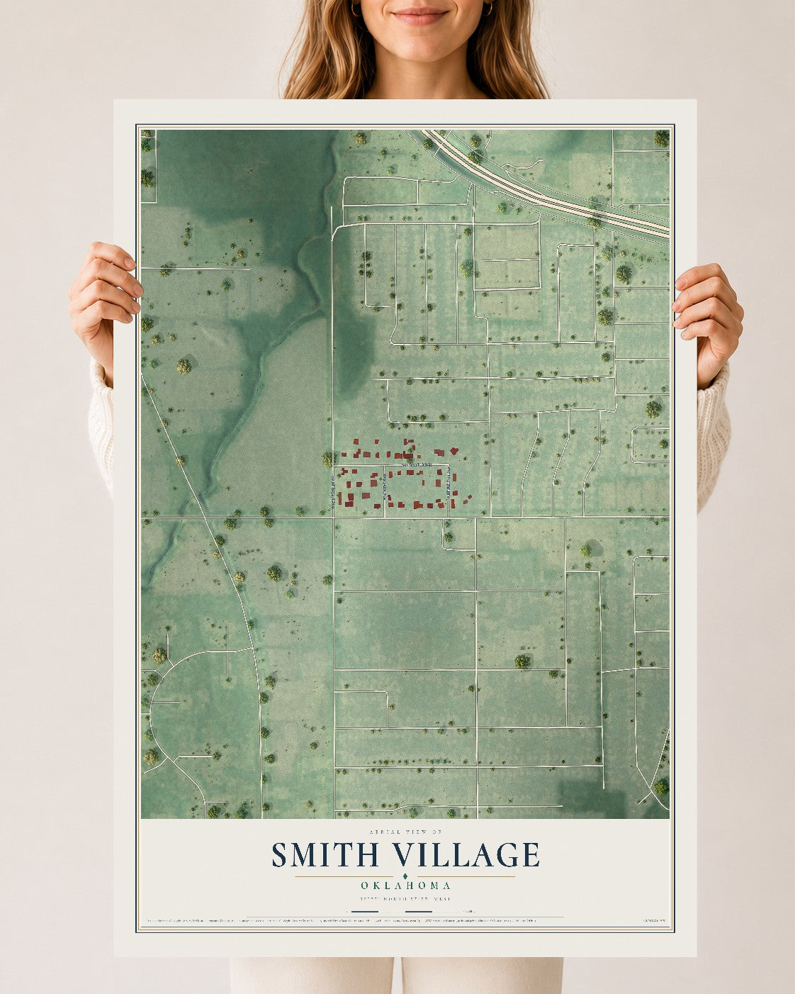 Map of Smith Village, Oklahoma, 24 x 36 inch unframed archival matte print