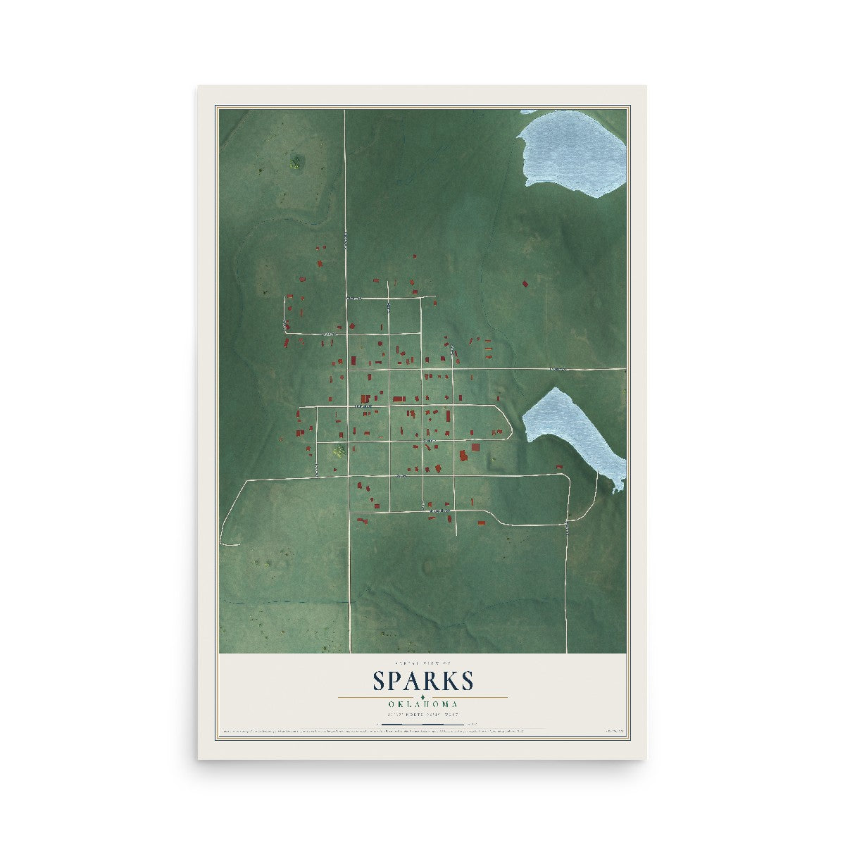 Map of Sparks, Oklahoma, 12 x 18 inch unframed archival matte print