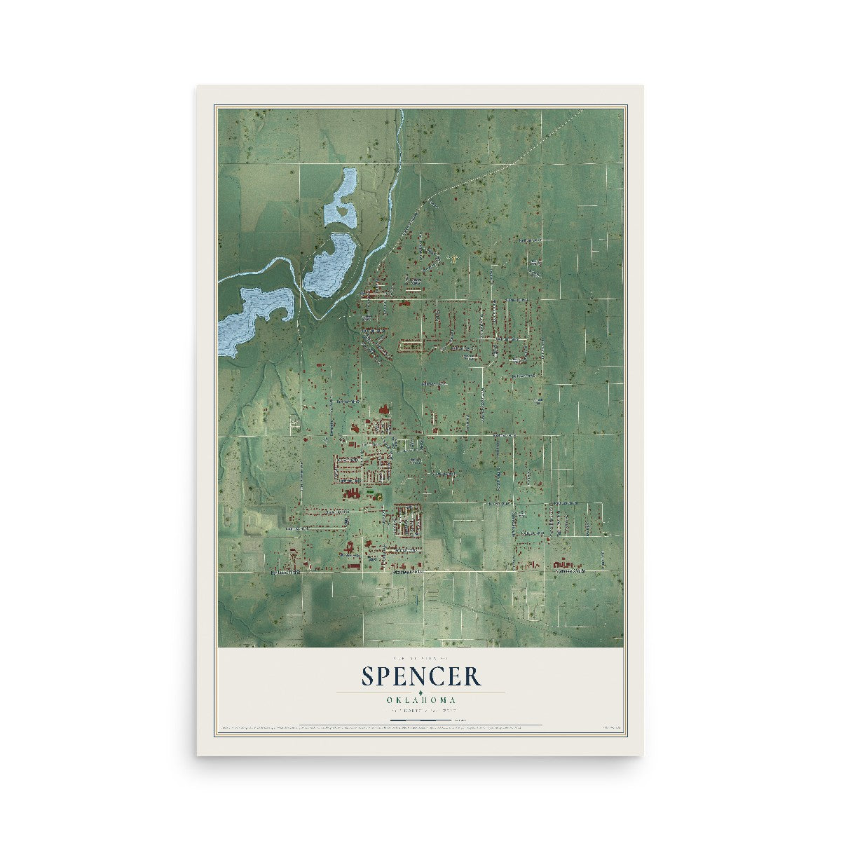 Map of Spencer, Oklahoma, 12 x 18 inch unframed archival matte print