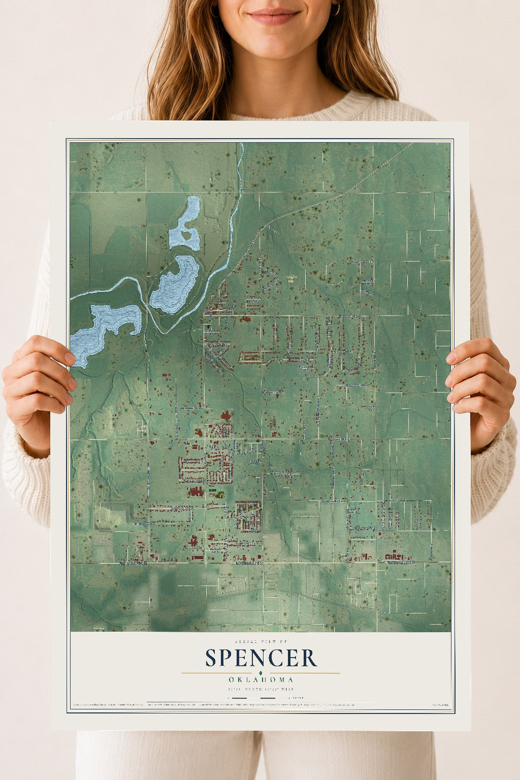 Map of Spencer, Oklahoma, 18 x 24 inch unframed archival matte print