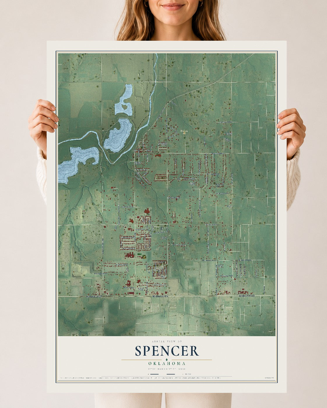 Map of Spencer, Oklahoma, 24 x 36 inch unframed archival matte print