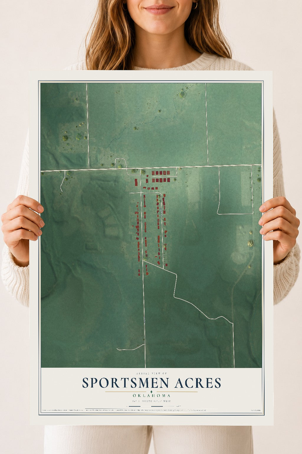 Map of Sportsmen Acres, Oklahoma, 18 x 24 inch unframed archival matte print
