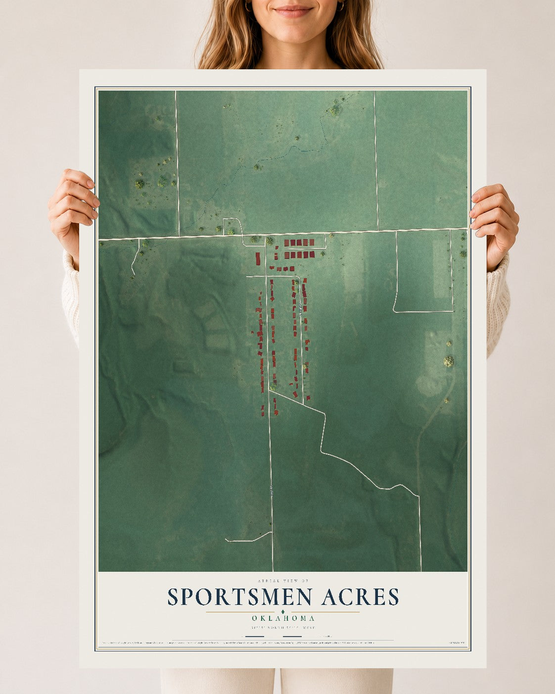 Map of Sportsmen Acres, Oklahoma, 24 x 36 inch unframed archival matte print