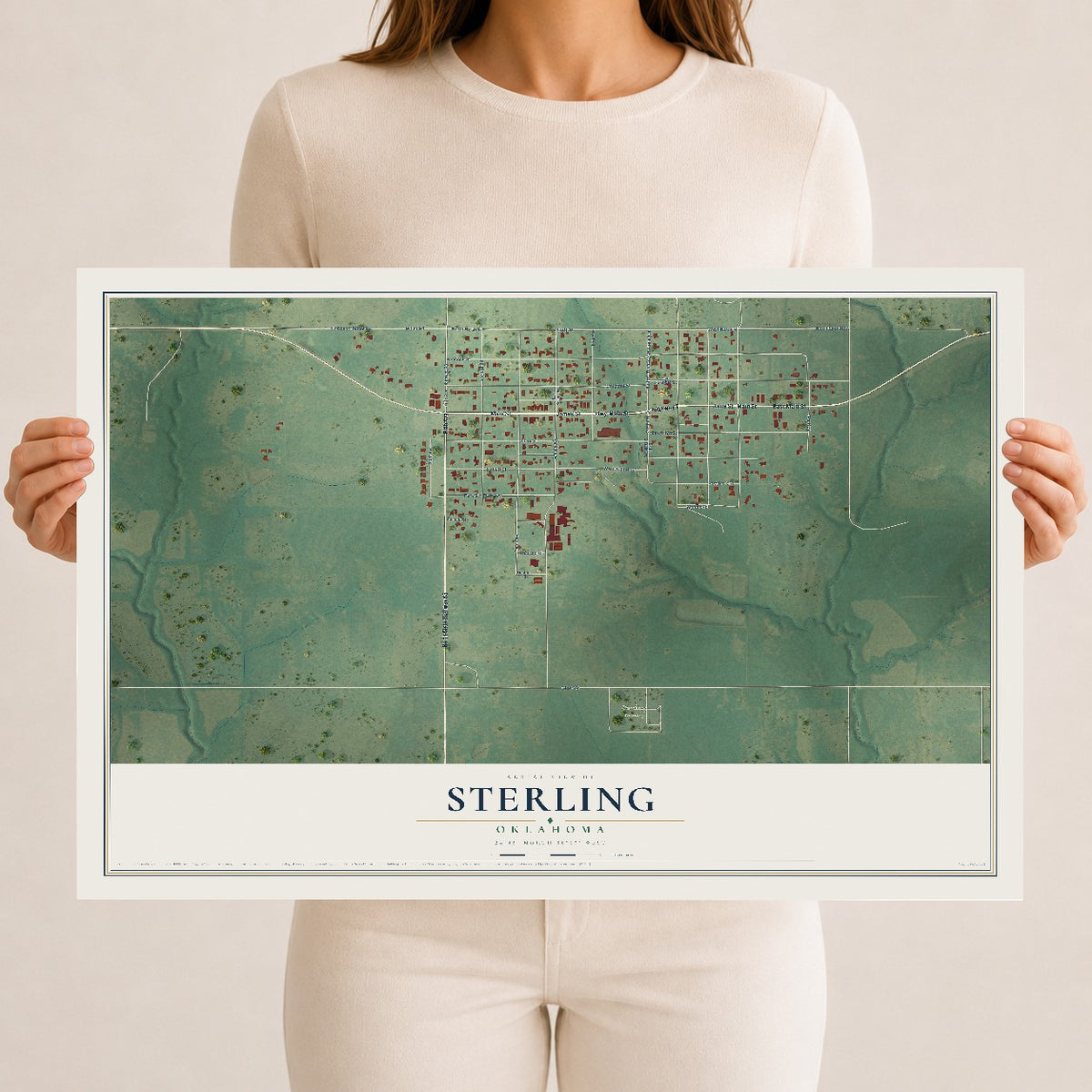 Map of Sterling, Oklahoma, 12 x 18 inch unframed archival matte print