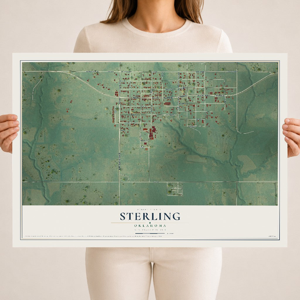 Map of Sterling, Oklahoma, 18 x 24 inch unframed archival matte print