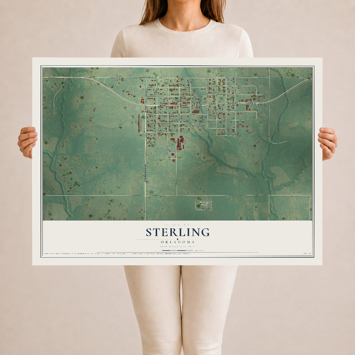 Map of Sterling, Oklahoma, 24 x 36 inch unframed archival matte print