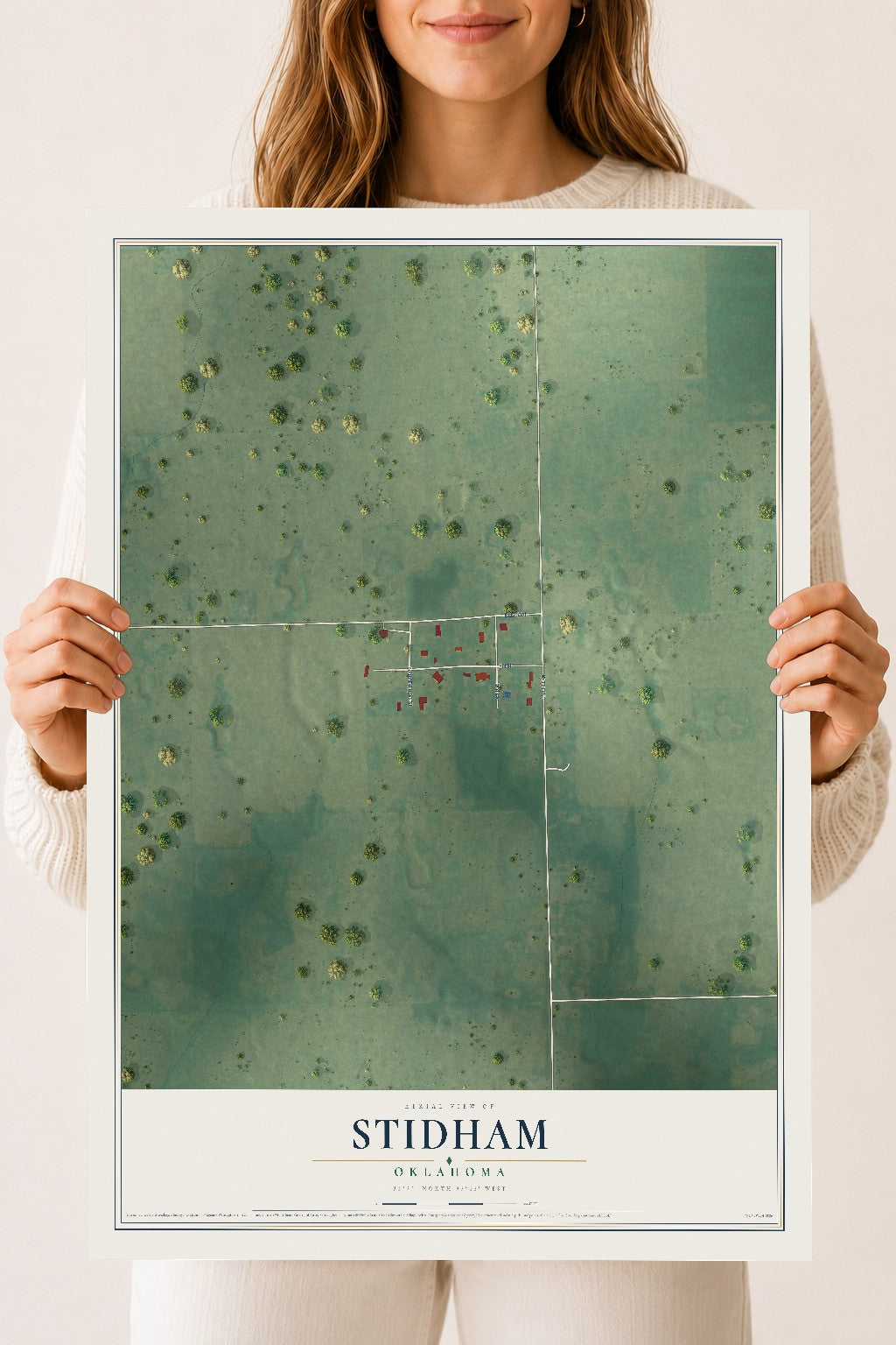 Map of Stidham, Oklahoma, 18 x 24 inch unframed archival matte print