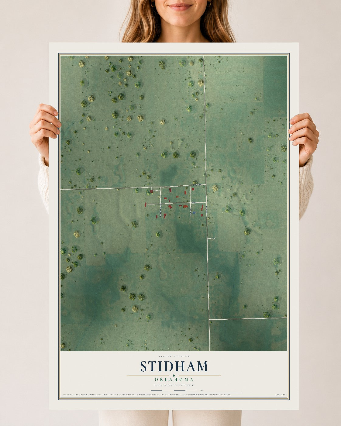Map of Stidham, Oklahoma, 24 x 36 inch unframed archival matte print