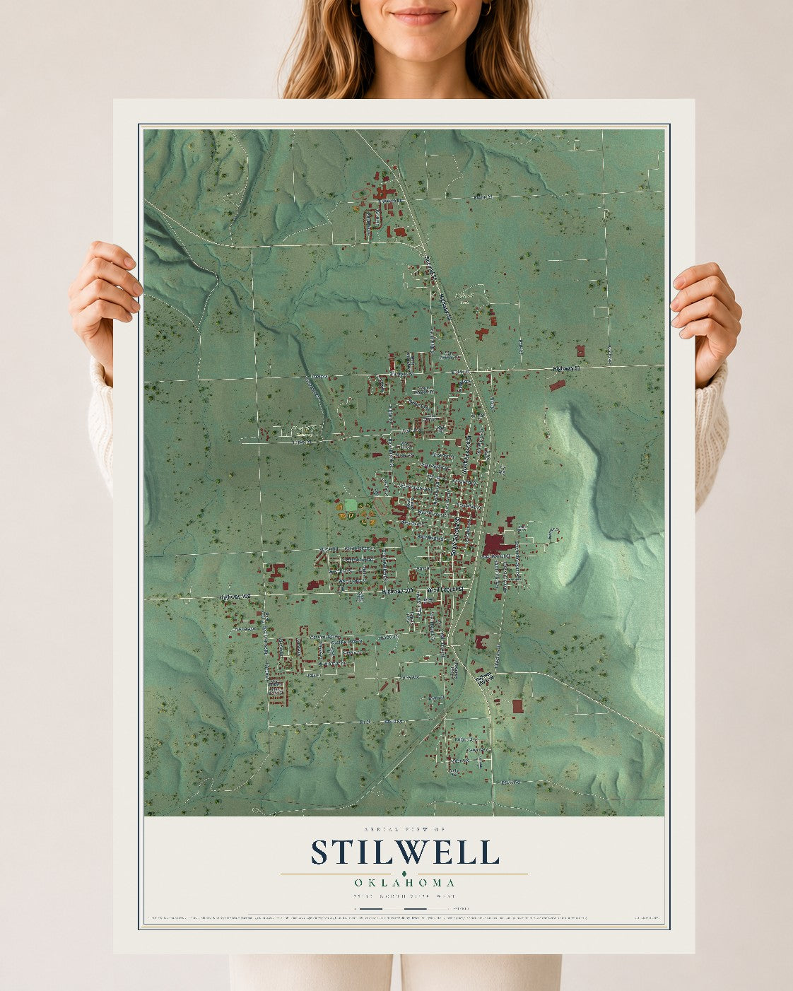 Map of Stilwell, Oklahoma, 24 x 36 inch unframed archival matte print