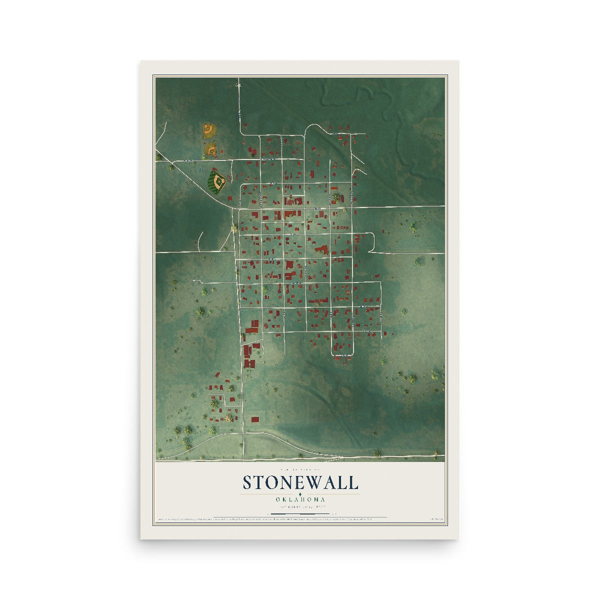Map of Stonewall, Oklahoma, 12 x 18 inch unframed archival matte print