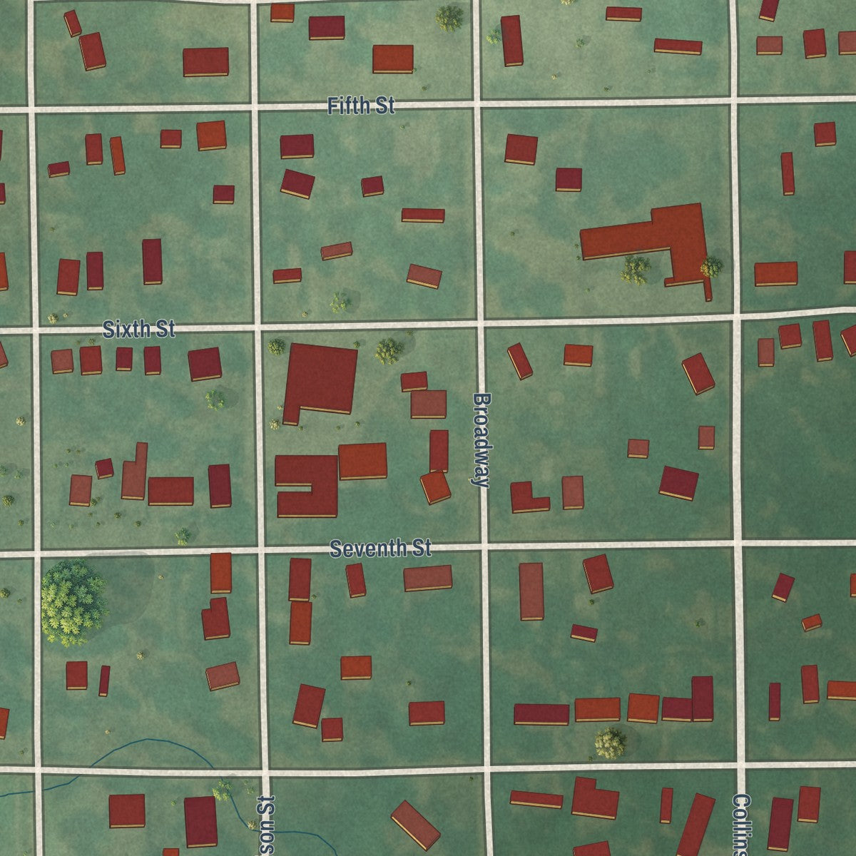 Close-up of the map of Stonewall, Oklahoma print showing street and building detail