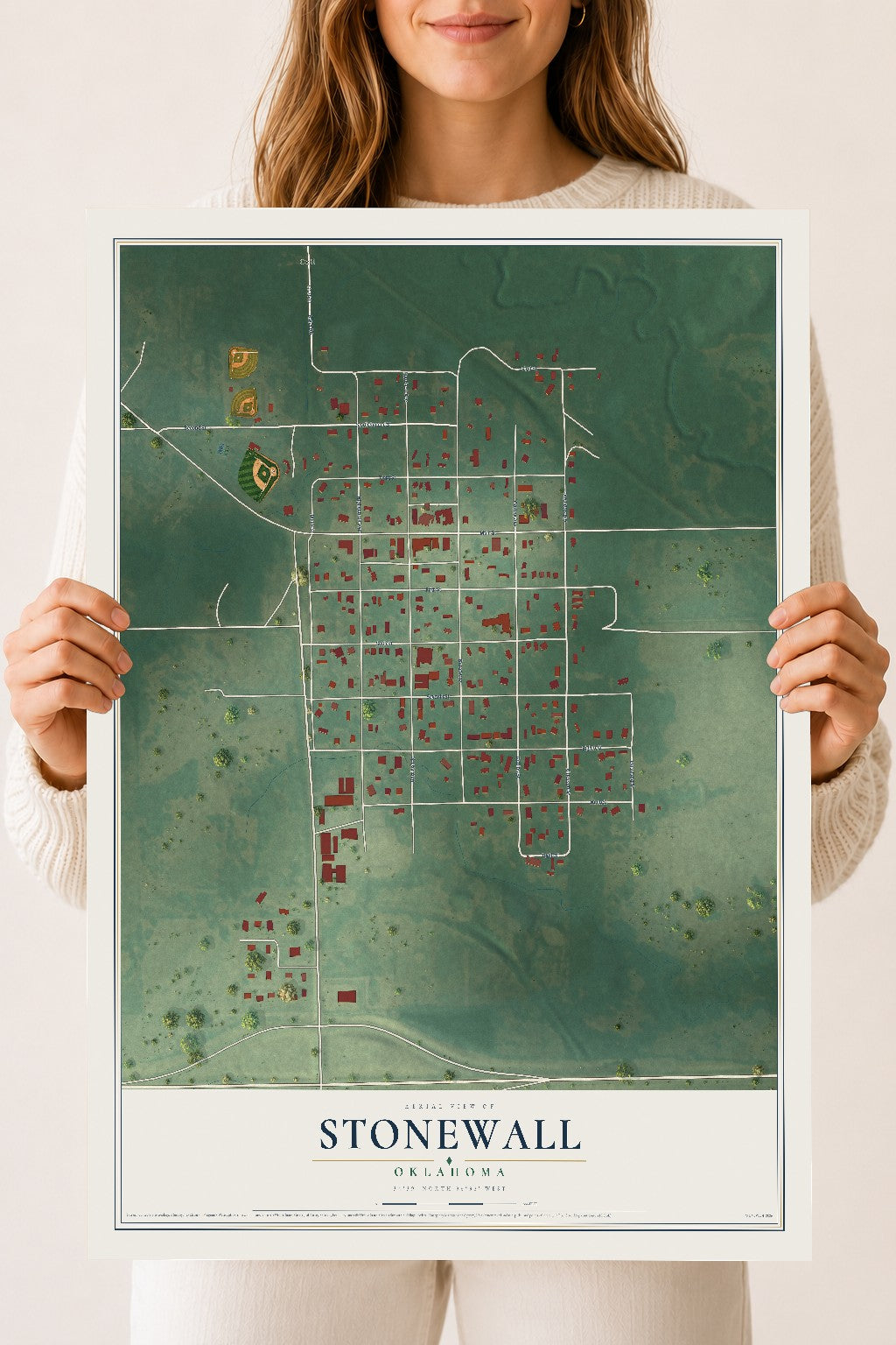 Map of Stonewall, Oklahoma, 18 x 24 inch unframed archival matte print