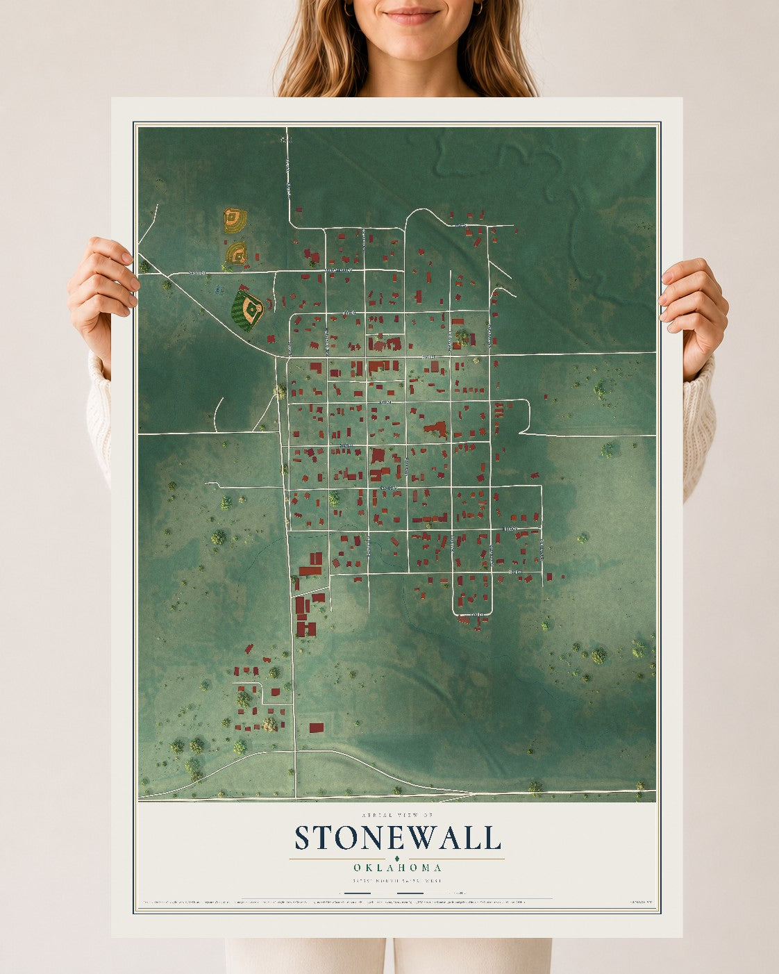 Map of Stonewall, Oklahoma, 24 x 36 inch unframed archival matte print