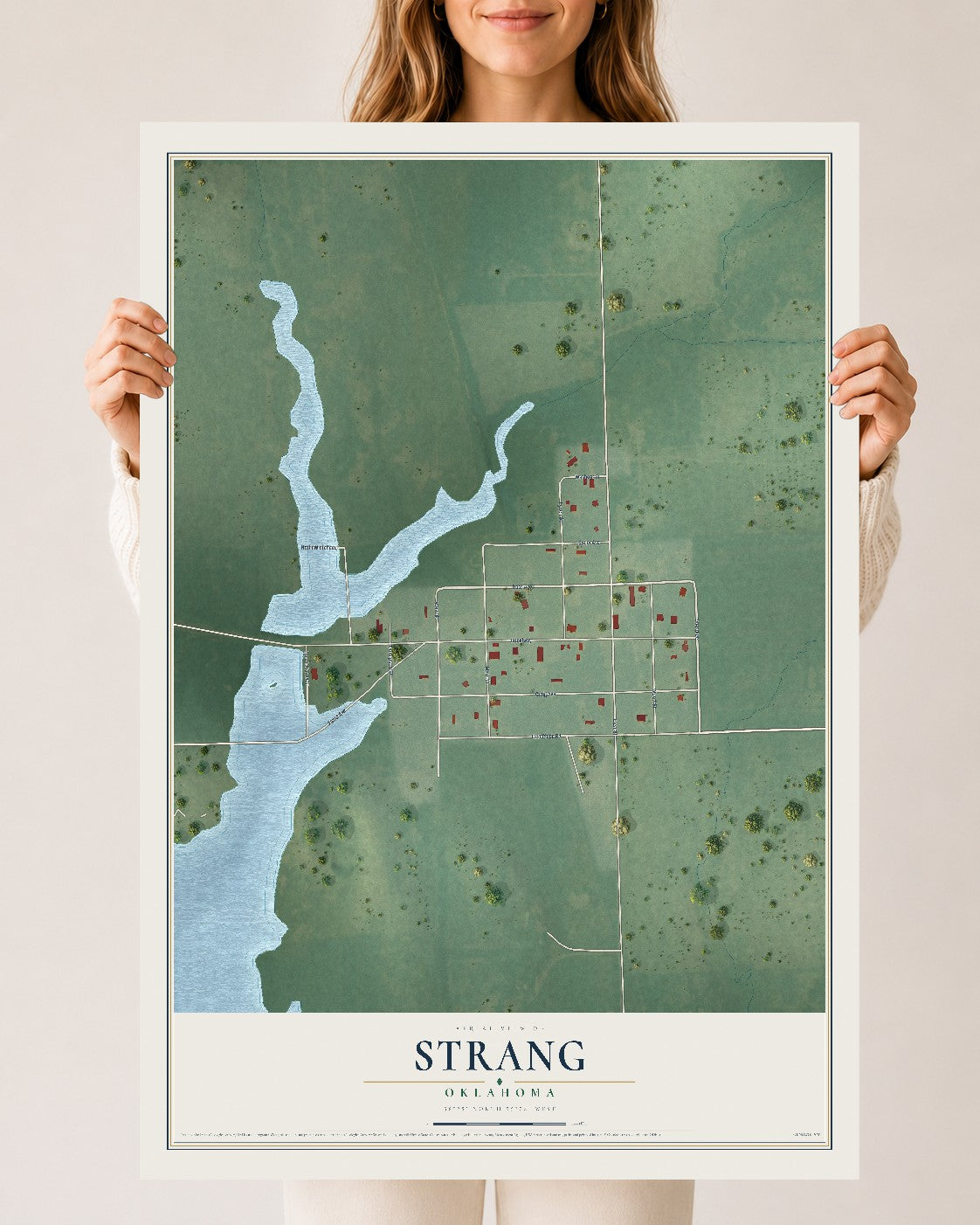 Map of Strang, Oklahoma, 24 x 36 inch unframed archival matte print