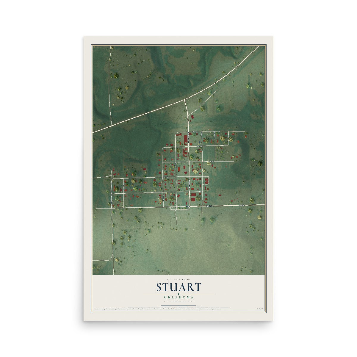 Map of Stuart, Oklahoma, 12 x 18 inch unframed archival matte print