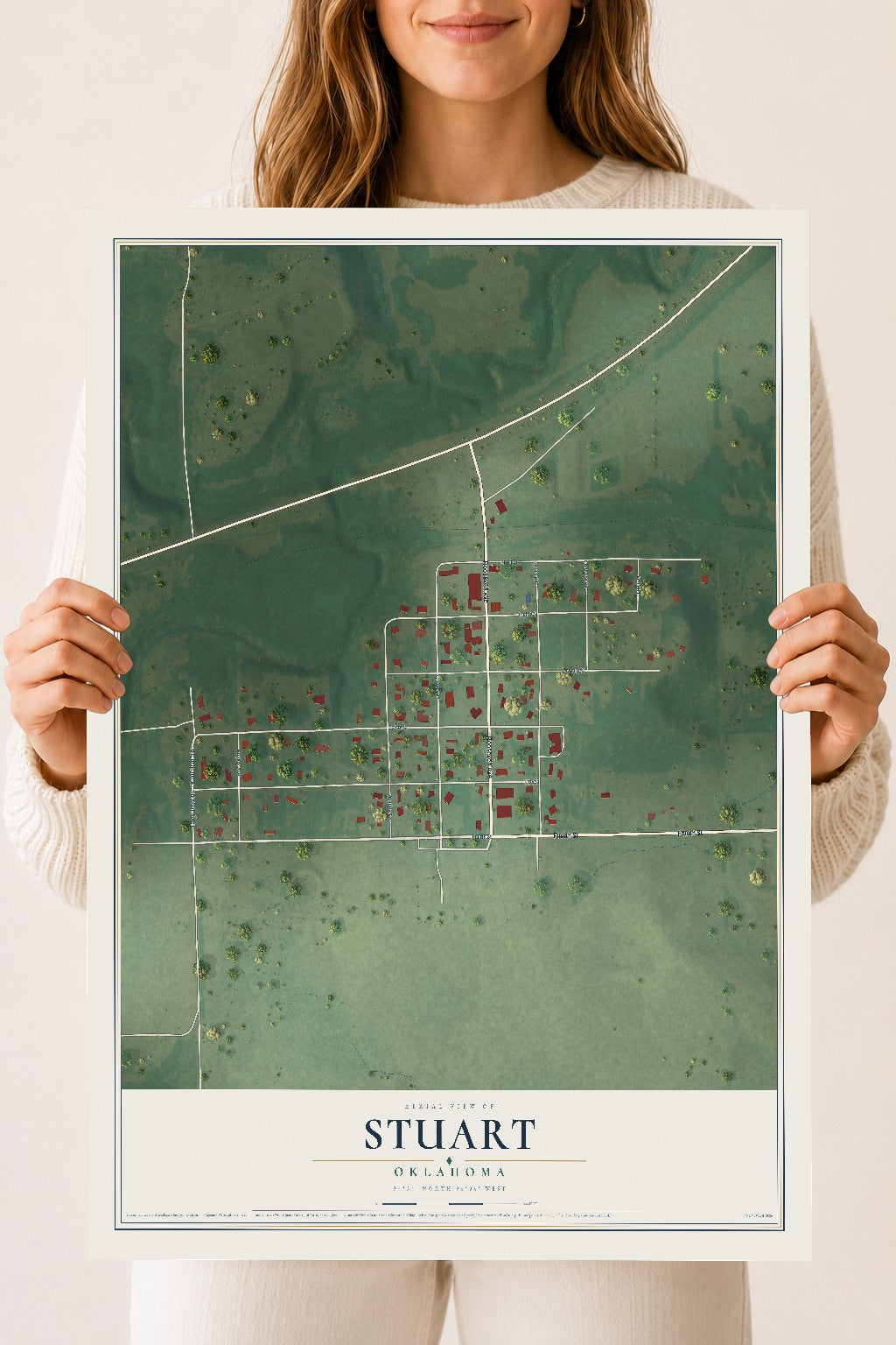 Map of Stuart, Oklahoma, 18 x 24 inch unframed archival matte print