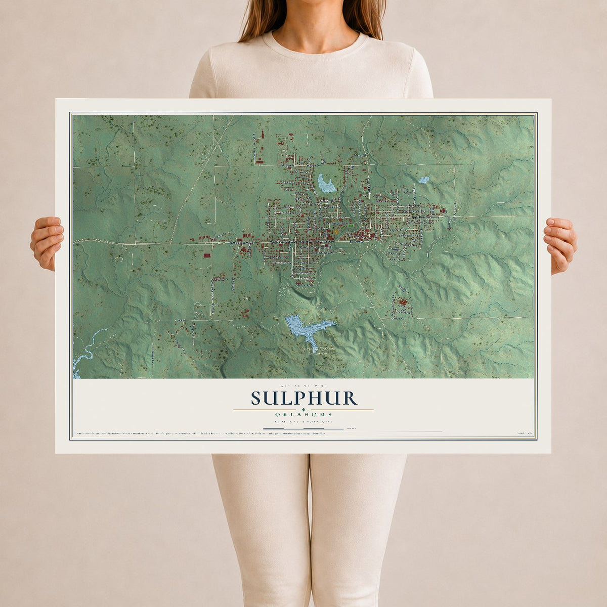 Map of Sulphur, Oklahoma, 24 x 36 inch unframed archival matte print