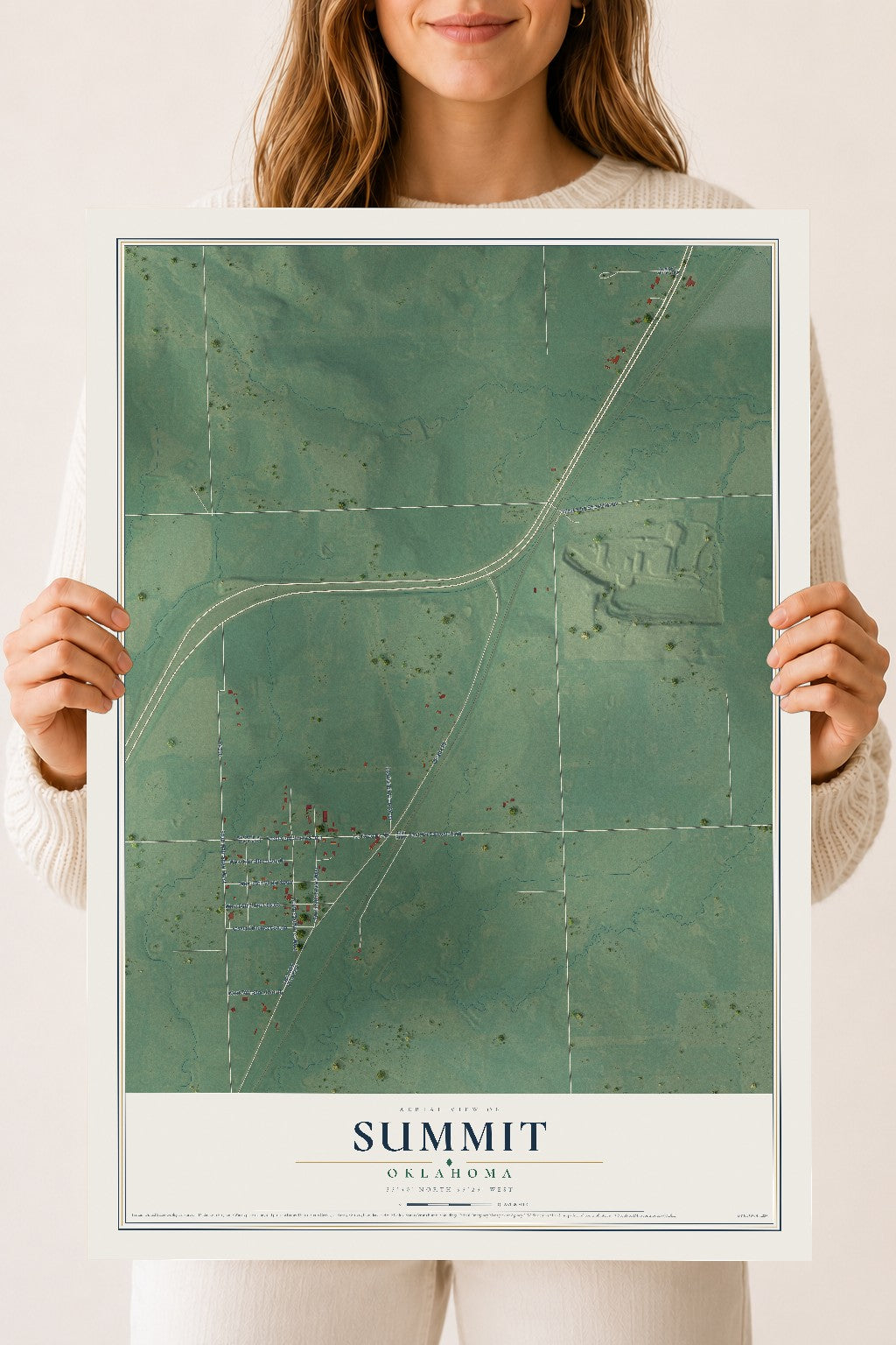 Map of Summit, Oklahoma, 18 x 24 inch unframed archival matte print