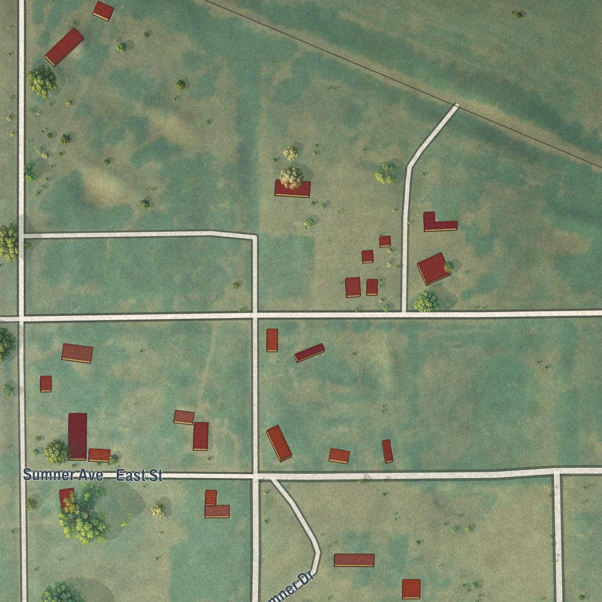Close-up of the map of Sumner, Oklahoma print showing street and building detail