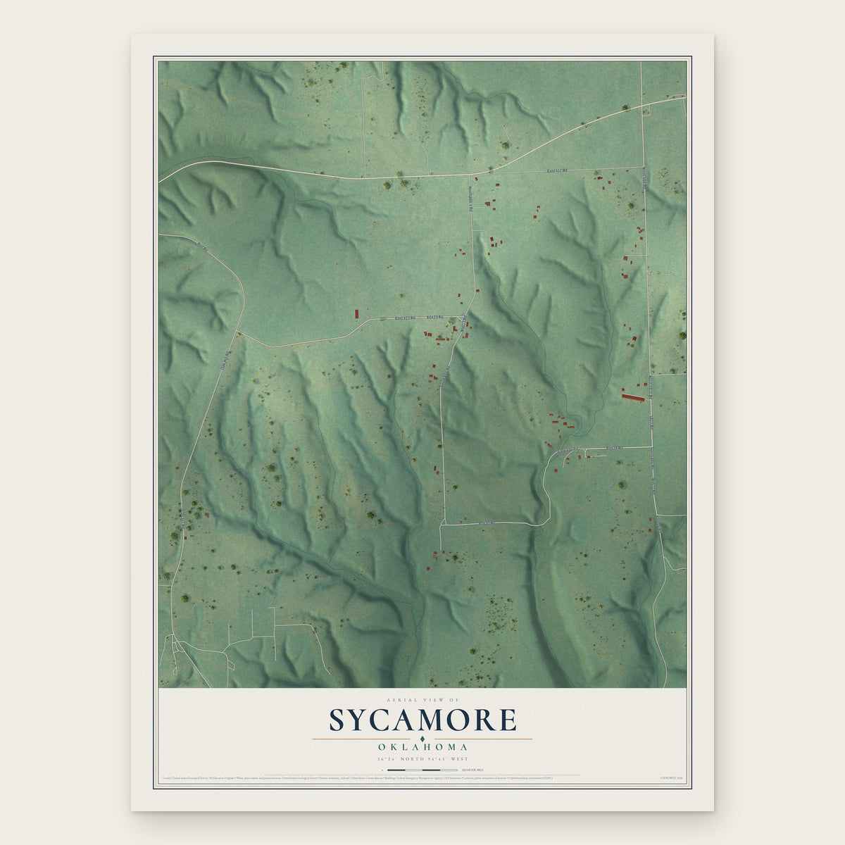Sycamore, Oklahoma map print, the full design