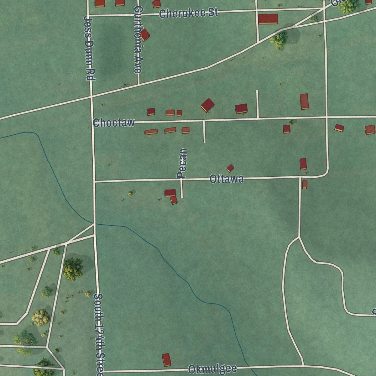 Second close-up of the map of Taft, Oklahoma print showing more streets and buildings