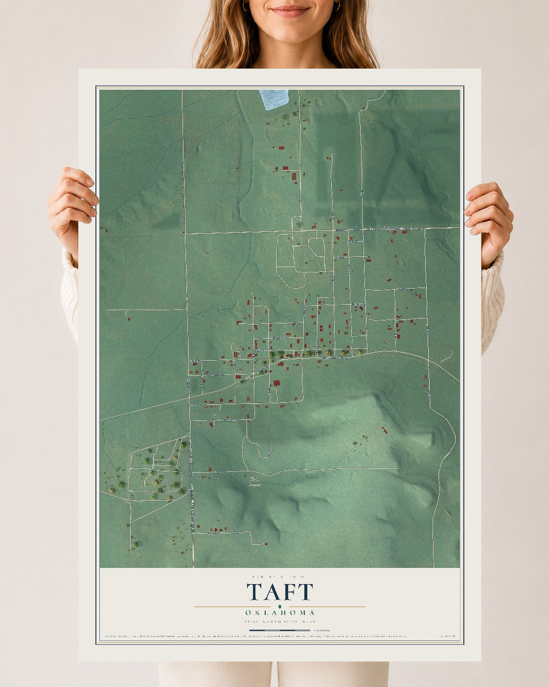 Map of Taft, Oklahoma, 24 x 36 inch unframed archival matte print