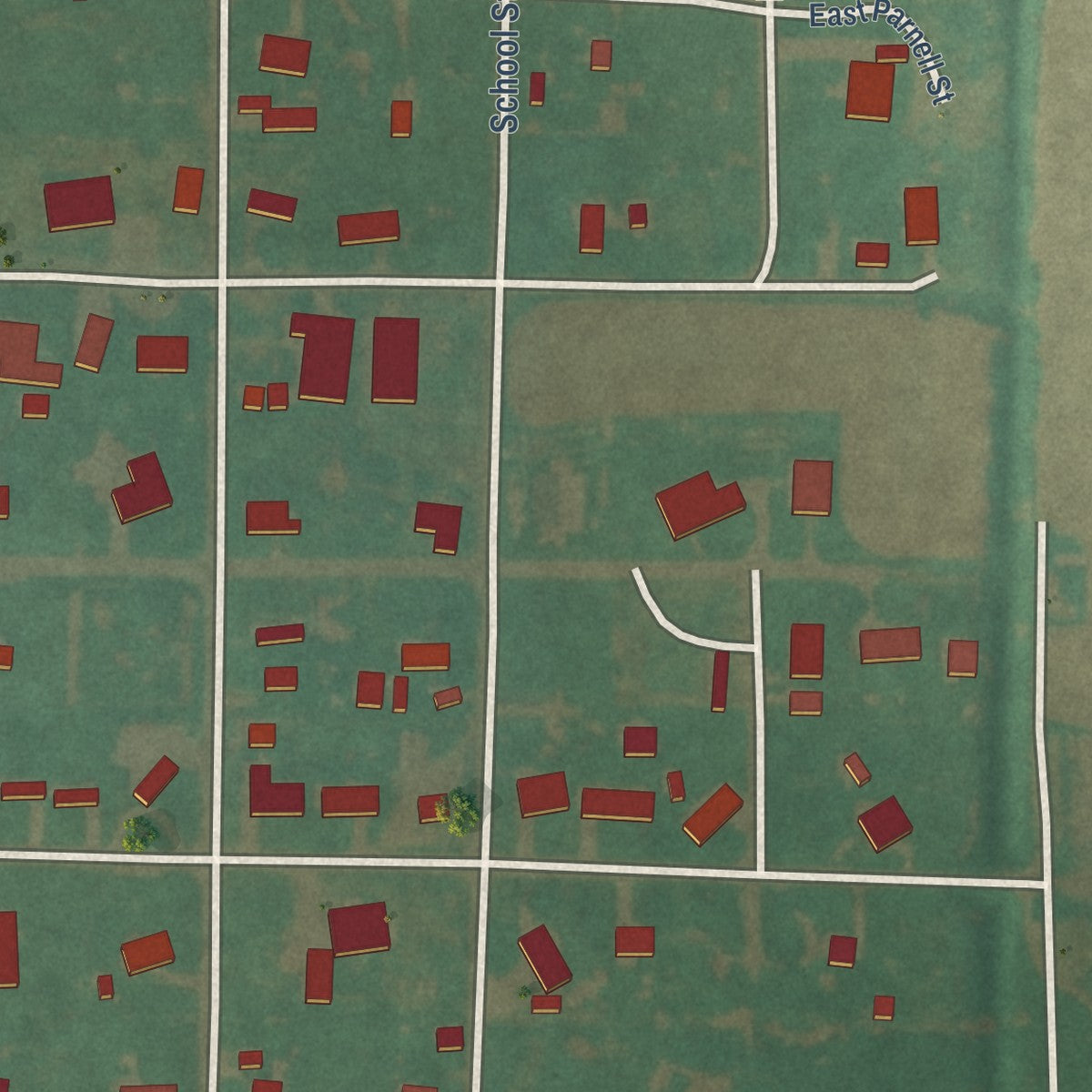 Second close-up of the map of Taloga, Oklahoma print showing more streets and buildings