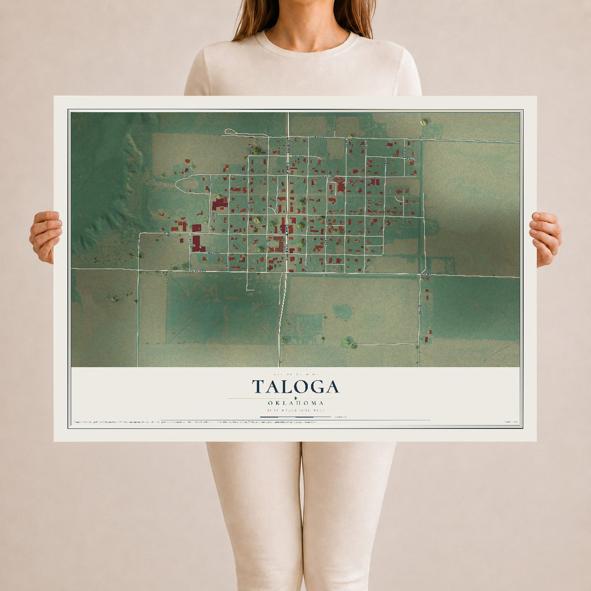 Map of Taloga, Oklahoma, 24 x 36 inch unframed archival matte print