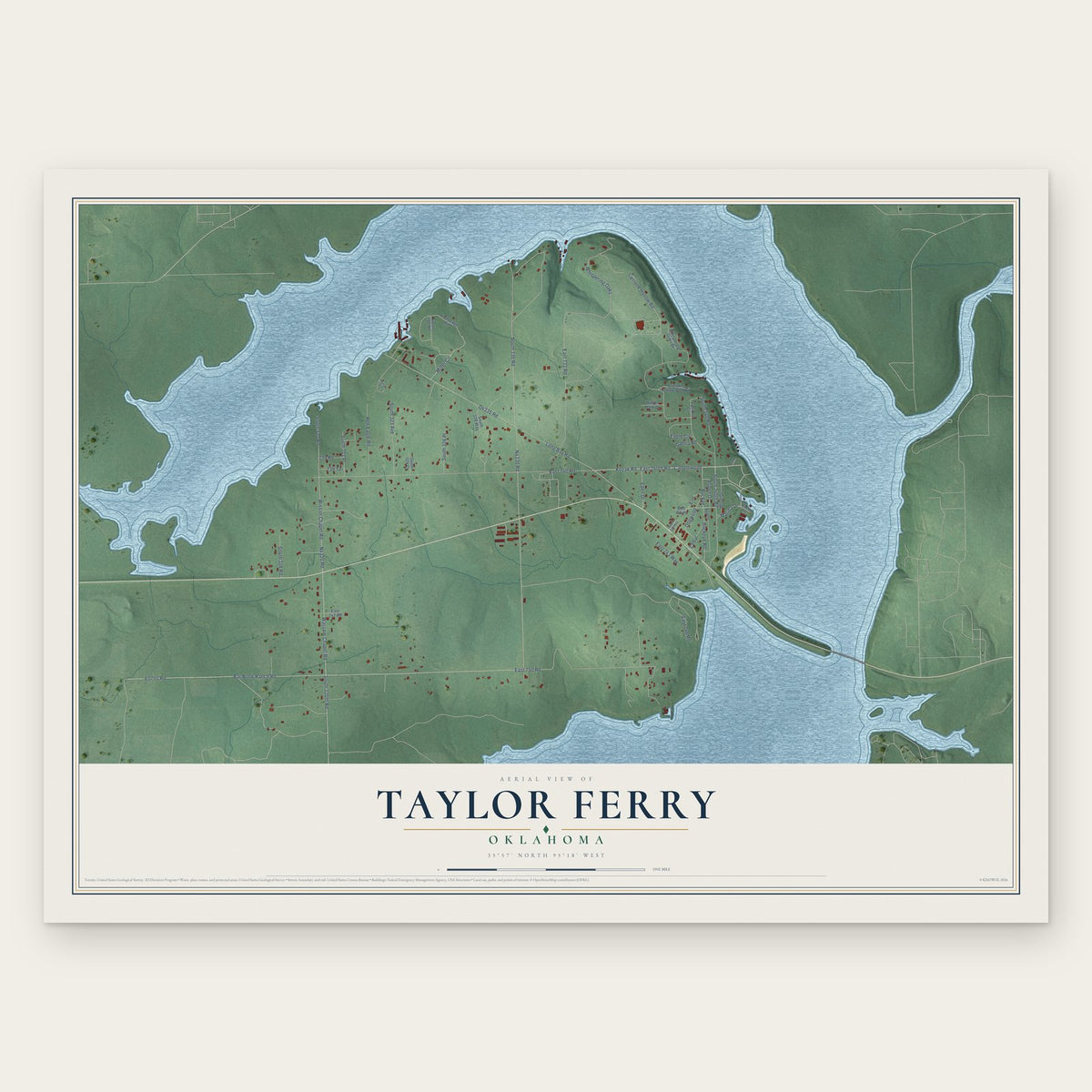Taylor Ferry, Oklahoma map print, the full design