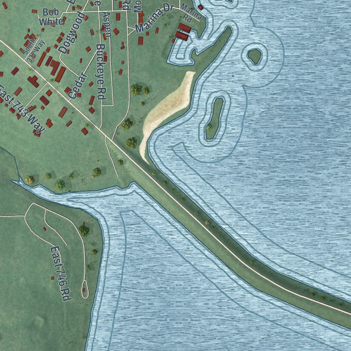 Close-up of the map of Taylor Ferry, Oklahoma print showing street and building detail