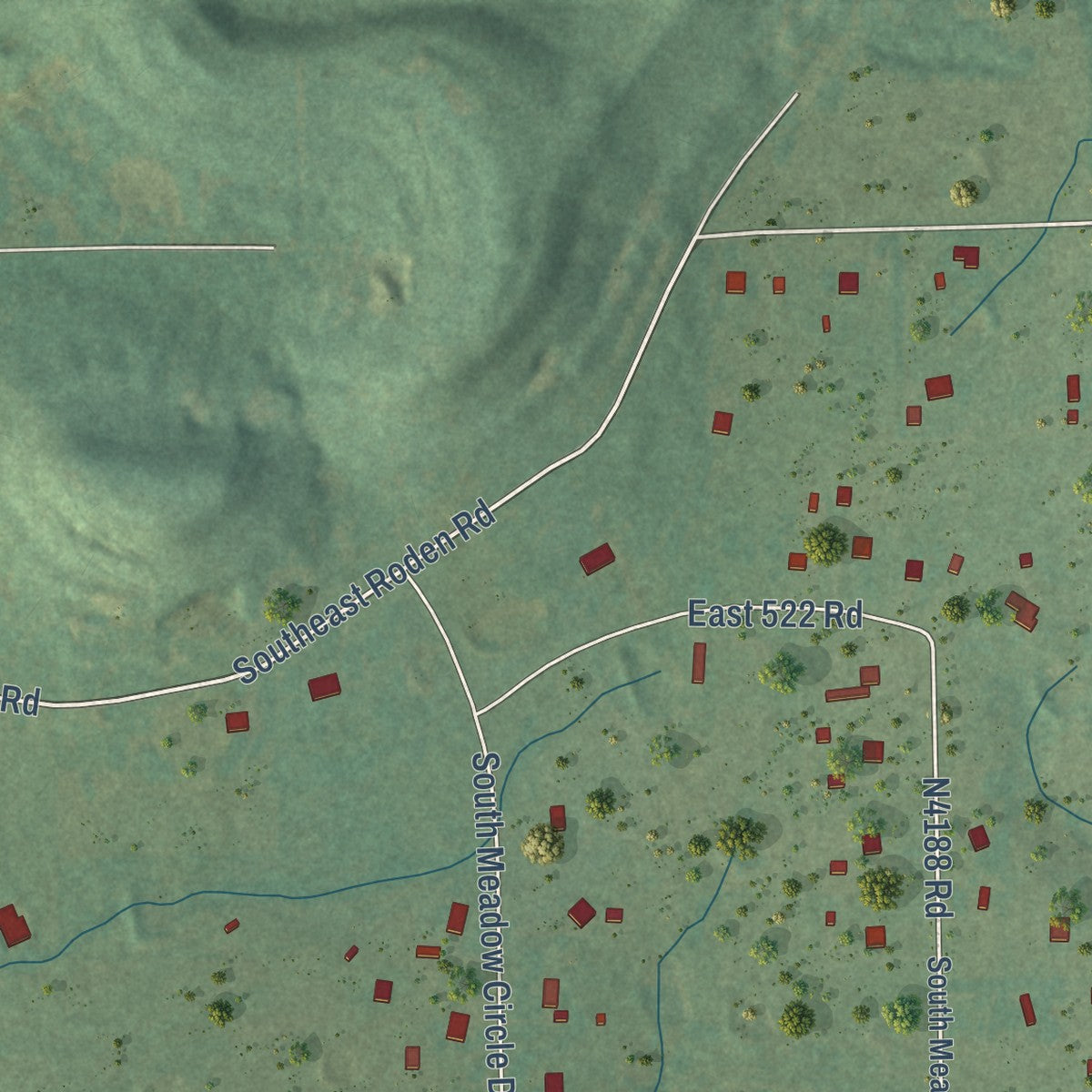 Close-up of the map of Tiawah, Oklahoma print showing street and building detail