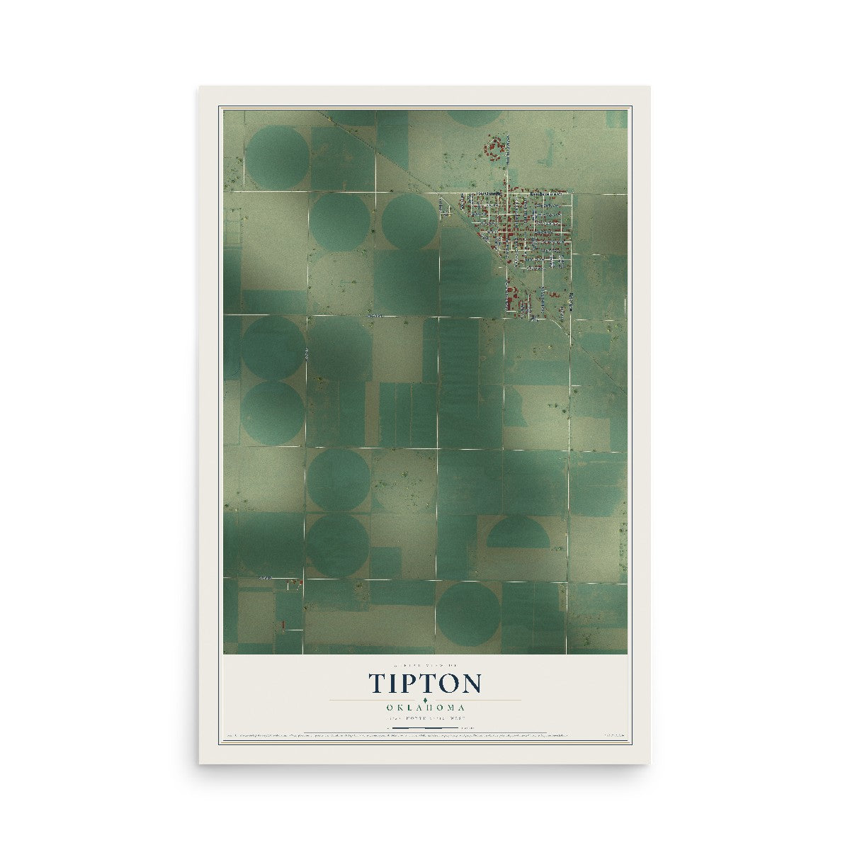 Map of Tipton, Oklahoma, 12 x 18 inch unframed archival matte print