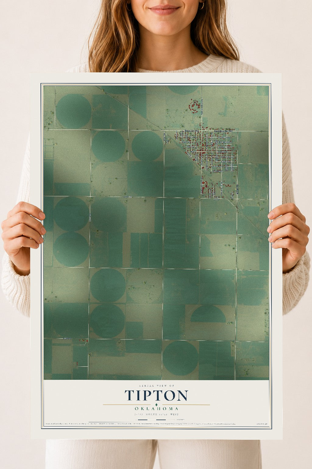 Map of Tipton, Oklahoma, 18 x 24 inch unframed archival matte print