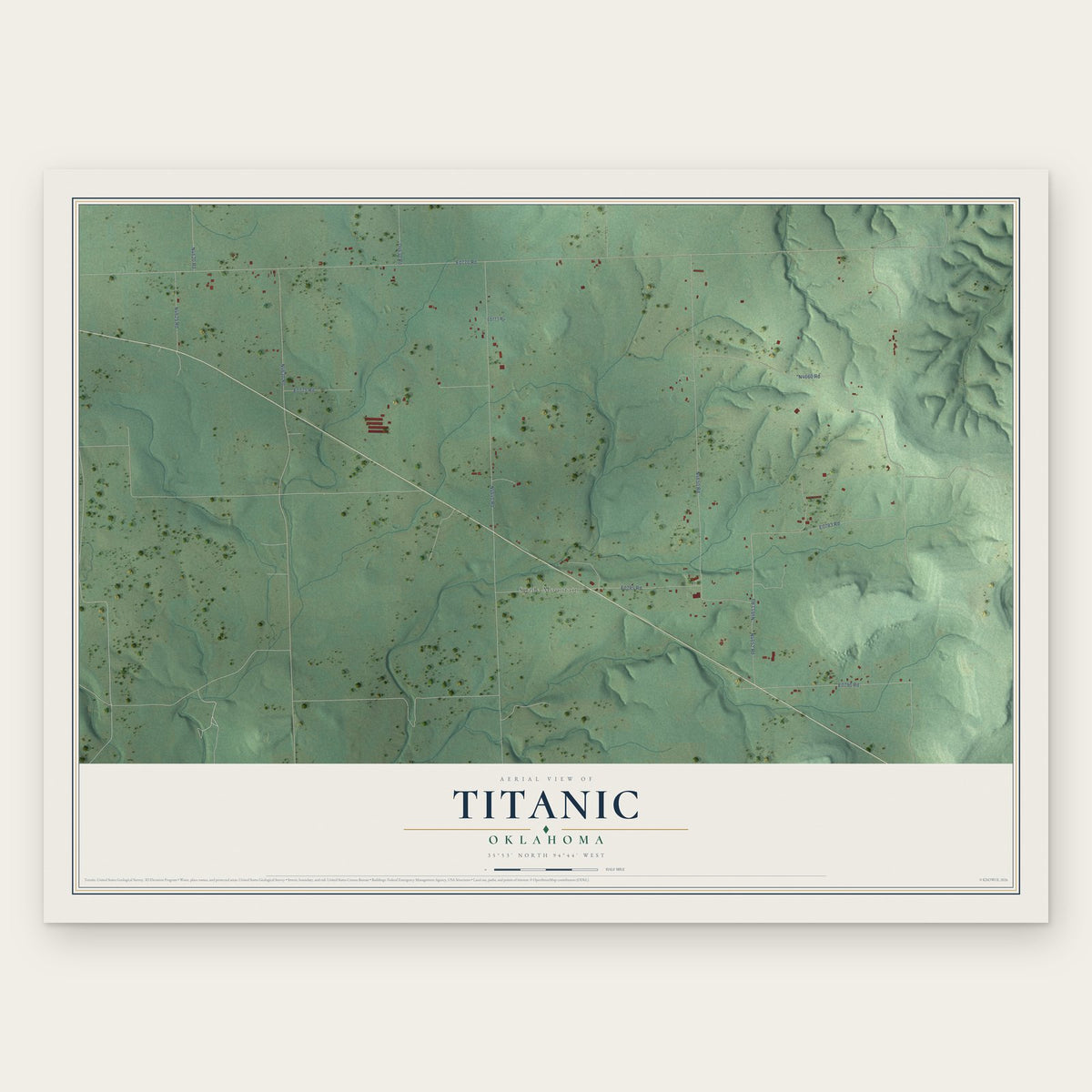 Titanic, Oklahoma map print, the full design